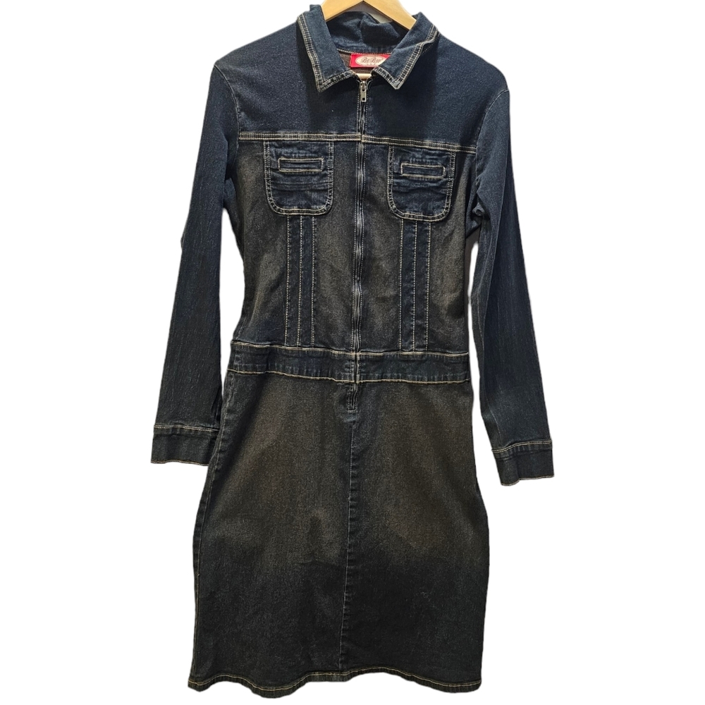 Vintage Y2K Be Bop USA Denim Bodycon Midi Dress Womens Size Large